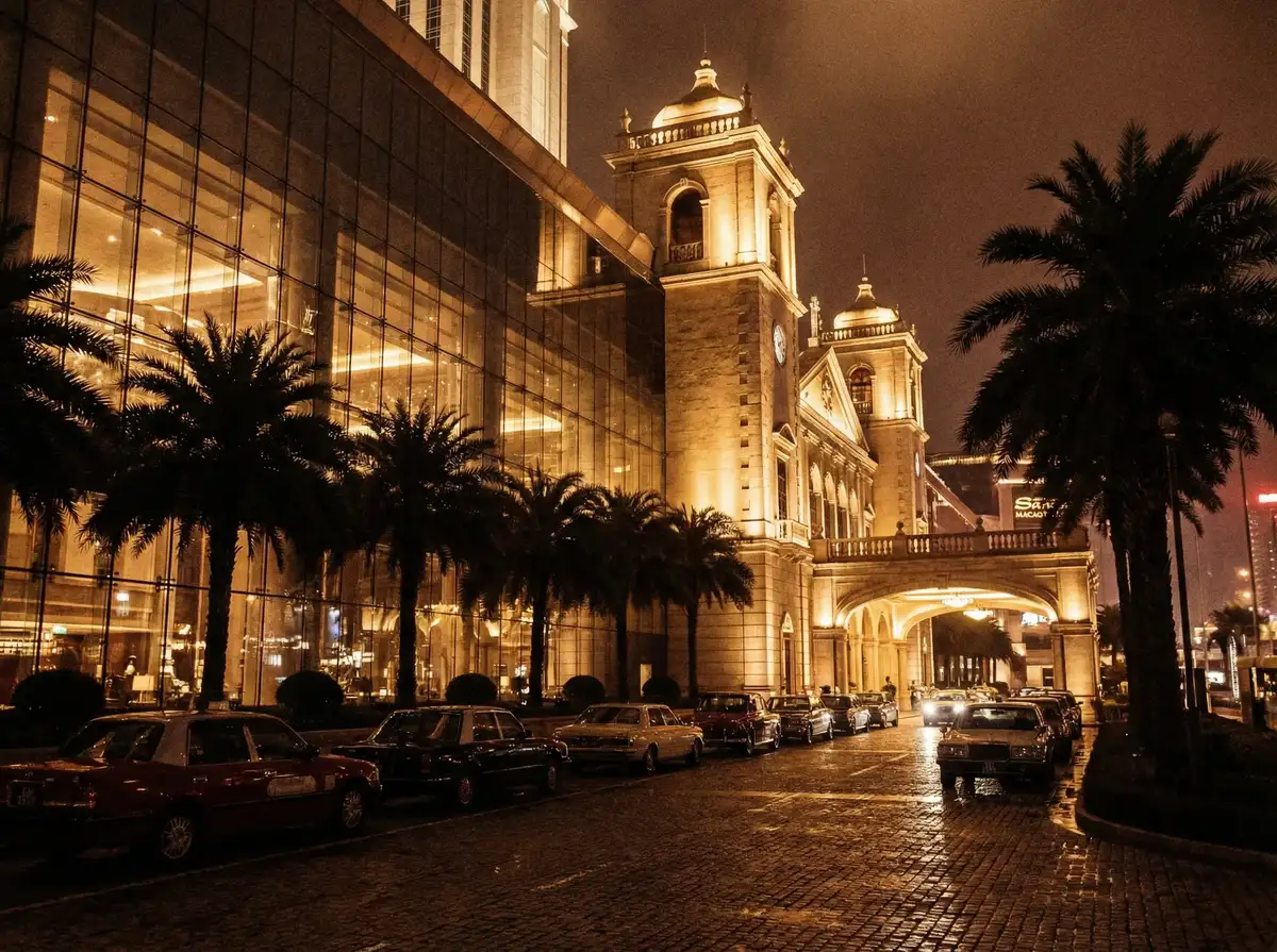 澳门金沙度假城夜景，展现 澳门博彩 品牌的现代化风采